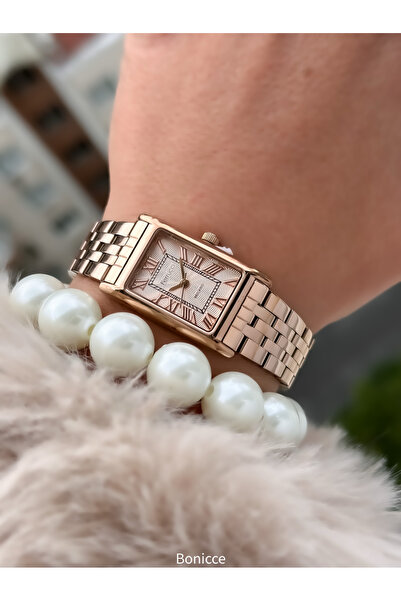 Ferrucci 20*25 MMKasa,Rose Çelik Kordon,Roma Rakamlı Yeşil Dikdörtgen Kadran ...