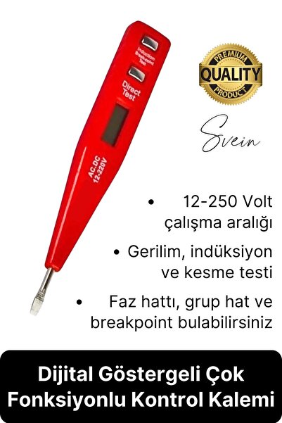 Svein Premium Dijital Ekranlı Kontrol Kalemi Temaslı Temassız Voltaj Test Ale...