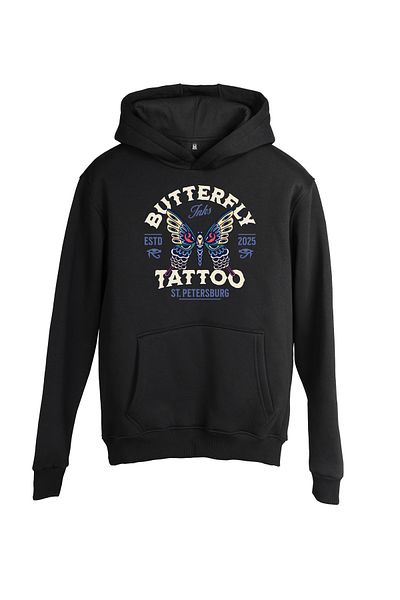 2XB Butterfly Inks Retro Tattoo Print Oversize Hooded Sweatshirt
