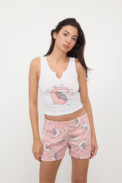 Addax Sleeping Shorts Pajama Set with Elephant Print - Ş094-I6