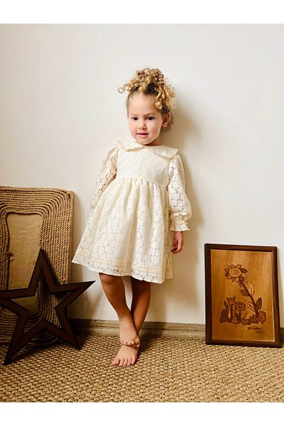 penu baby kids Rochie pentru fetiță, căptușită din bumbac, cu guler pentru bebeluși, cu detaliu de flori