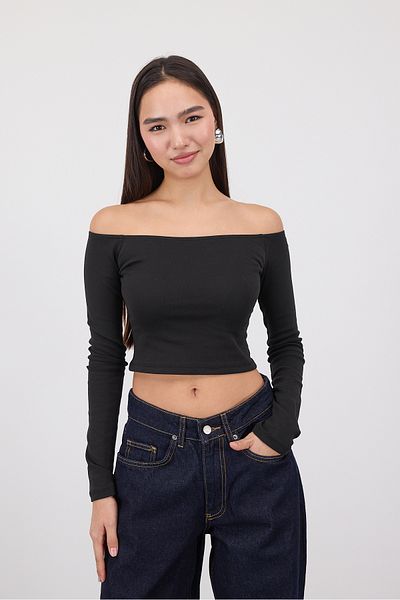 Addax Boat Neck Long Sleeve Crop Blouse B1593-S8