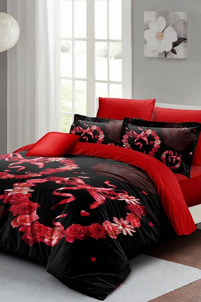 MonoHome Double Duvet Cover Set with Heart for Valentine's Day - Cotton Satin 3D Gift
