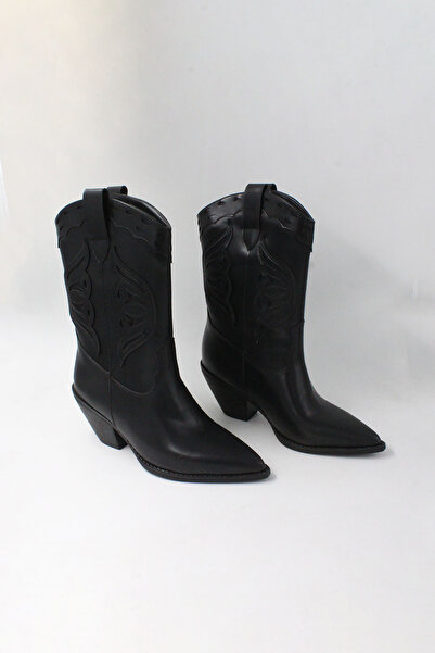 ENDİCAN 277 1139 Kadın Kovboy Çizme SIYAH KELEBEK CILT