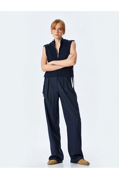 Koton Stand Collar Sleeveless Sweater with Side Ties and Zipper Detail