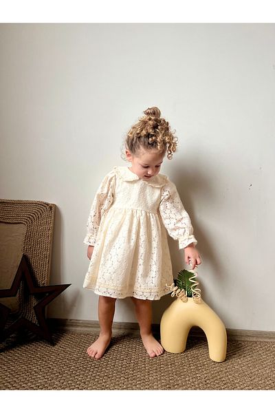 penu baby kids Rochie pentru fetiță, căptușită din bumbac, cu guler pentru bebeluși, cu detaliu de flori