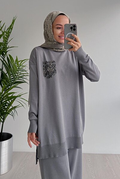 Ka Hijab Σετ Hijab Mercerized Pocket Stoned - Γκρι