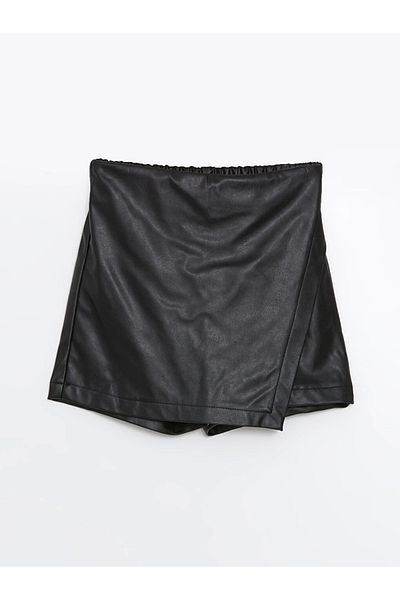 LC Waikiki LCW Kids Μαύρη ελαστική μέση Δερμάτινη εμφάνιση Κοριτσίστικη φούστα