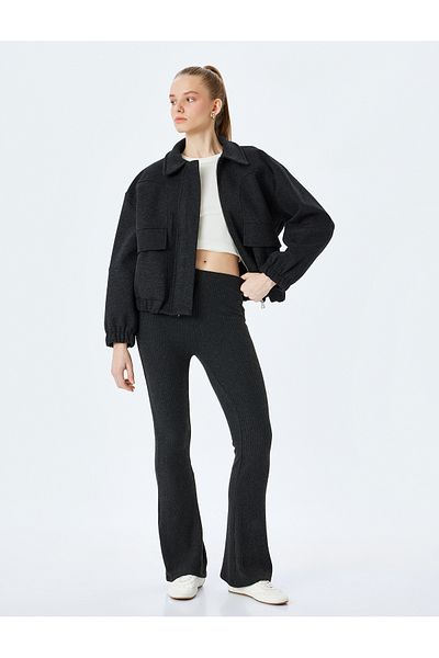 Koton Normal Waist Spanish Leg Ribbed Leggings Trousers