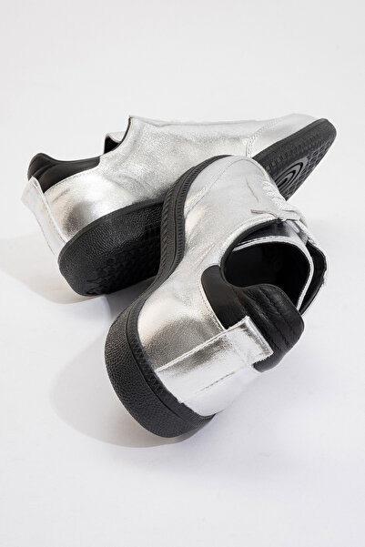 Dericlub Women's Casual Lace-Up Sneakers Real Leather Marine Silver/Black