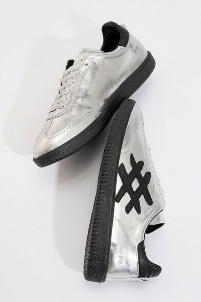 Dericlub Pantofi sport casual cu șireturi de damă din piele naturală MARINE SILVER/NEGRU