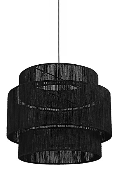 NYLife Katlı Hasır Avize Rustik Tasarım Bohem Siyah Makrome Avize