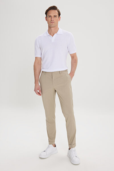 ALTINYILDIZ CLASSICS Men's Light Khaki Slim Fit Slim Fit Elastic Waist Side Pocket Casual Pants