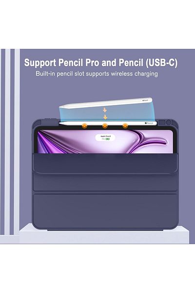 AWH New iPad Pro 13 Inch Case M4 (2024 Model, 7th Gen.) with Pencil Holder, Support Touch ID, Navy Blue