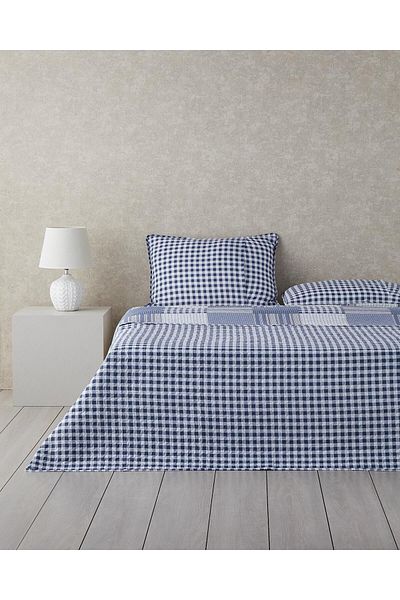 English Home Patch Frame Multi-Purpose Single Bedspread Set 160X220 cm Blue