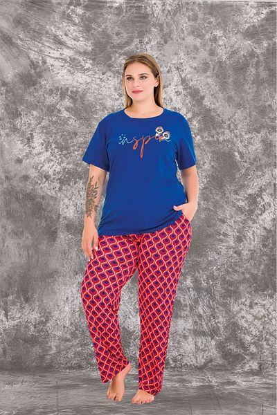 Lady Lingerie Set de pijamale pentru femei, cu mâneci scurte, 93% bumbac, 7% lycra, cu decolteu, cu modele