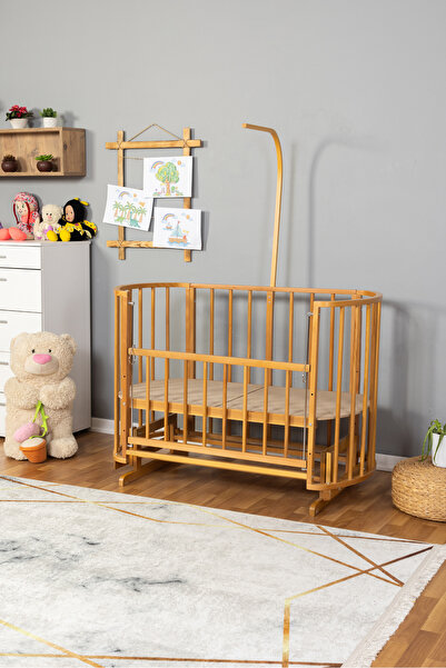 Bamgidoo Ahşap Beşik Anne Yanı Beşik Doğal (VERNİKLİ) 60x120 - Uyku Setsiz Ve Yataksız