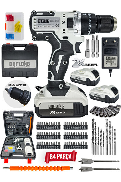 DAFLONG 21V 2AH 84 PARÇA Pro Serıes Çift Şanzıman Çelik Mandren Şarjlı Matkap...