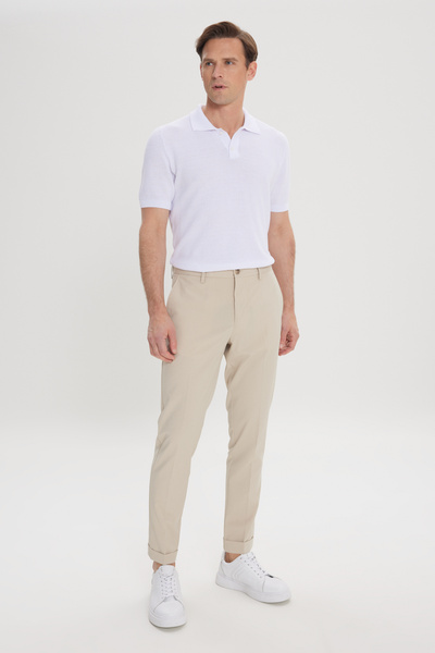 ALTINYILDIZ CLASSICS Ανδρικό μπεζ παντελόνι εφαρμοστό με ελαστική μέση και πλαϊνή τσέπη