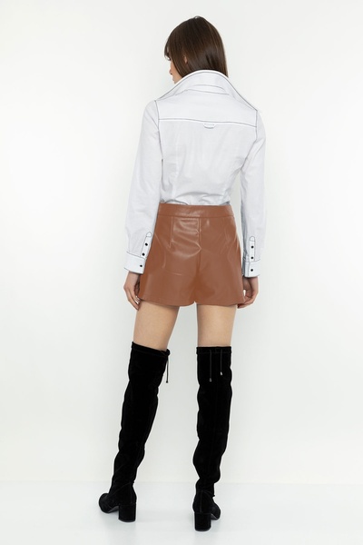 INVIDIA Deri Görünümlü Şort Etek