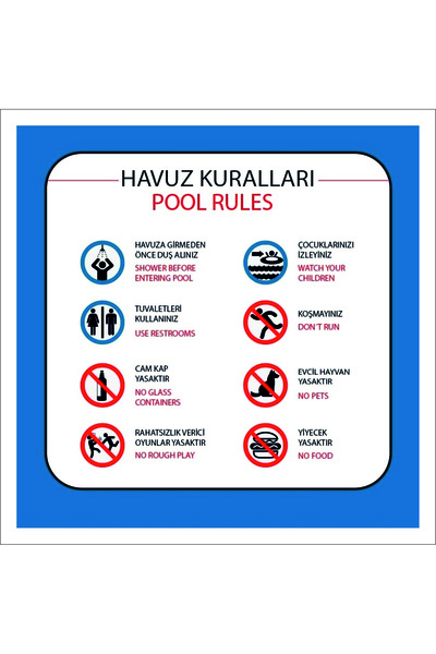 Pass Pano "HAVUZ KURALLARI 20x20 cm Şeklinde Sticker Etiket