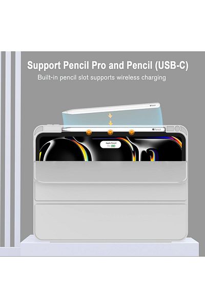 AWH New iPad Pro 13 Inch Case M4 (2024 Model, 7th Gen.) with Pencil Holder, Support Touch ID, Gray