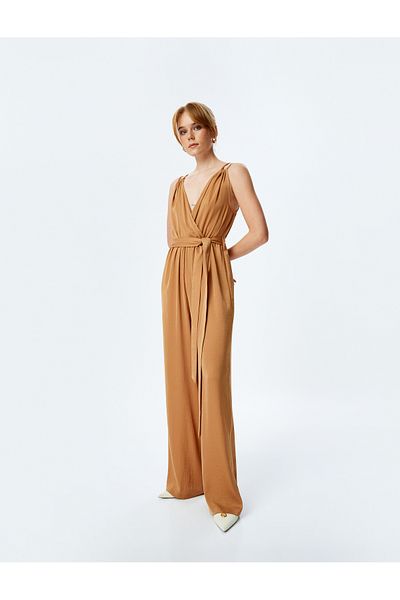 Koton Belted Double Straps Double Breasted Sleeveless Long Jumpsuit