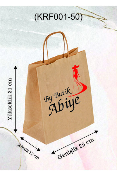 AMBALAJDÜNYAM 50 Adet İsme Özel Baskılı Kraft Butik Mağaza Poşeti (25*12*31)