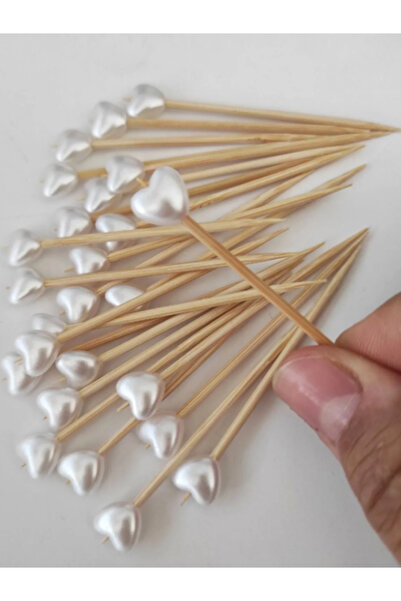 Tasarı Mağazası 100 Adet Dekoratif Kalp Incili Kokteyl Kürdanı 6 Cm - Kalp 10...