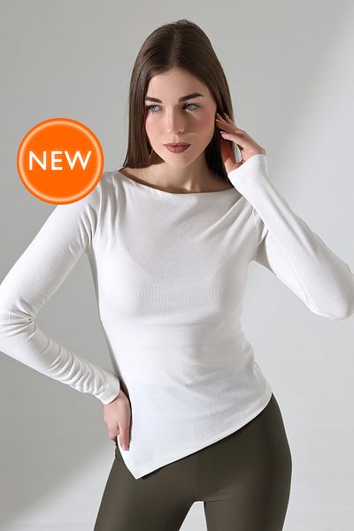 Şiir Evora Women's Asymmetric Boat Neck Long Sleeve Thermal (Termal) Blouse & Top - Ecru