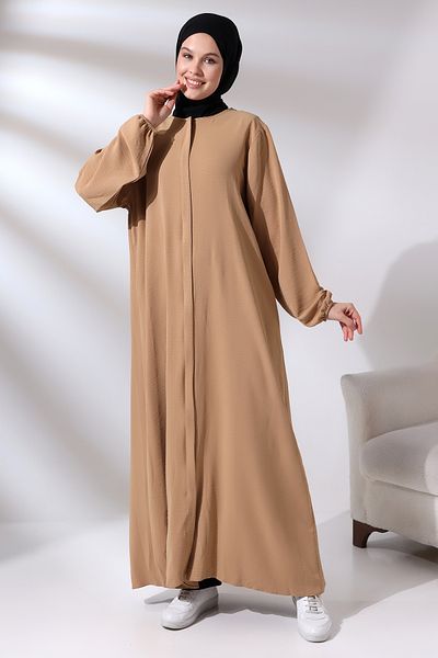 ihvanonline Γυναικείο φόρεμα Aerobin Hijab Ferace με κρυφό φερμουάρ Cappuccino