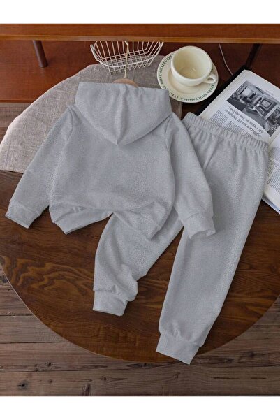 vinraus Kız\Erkek Çocuk Gri Milano İtaly Baskılı Kapşonlu Eşofman Takımı