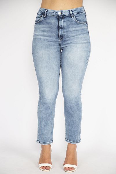 Şans Blugi lycra cu 5 buzunare, cu efect spalat, de damă, mărime mare 65N37104