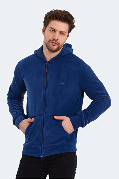 Slazenger SAMSON IN Erkek Fermuarlı Kapüşonlu Cepli Indigo Polar