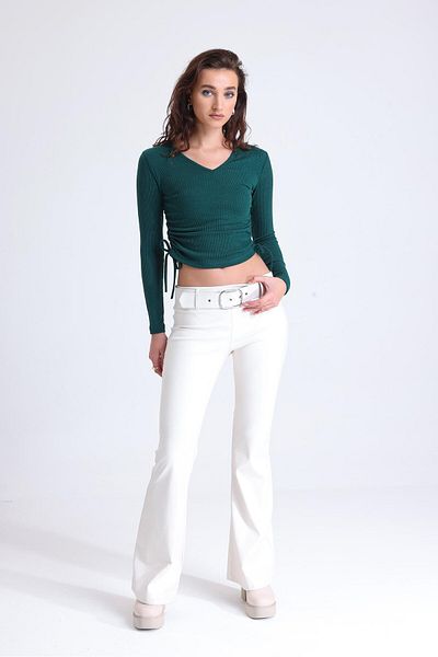 Miss Murem Side Drawstring V-Neck Blouse-Olive