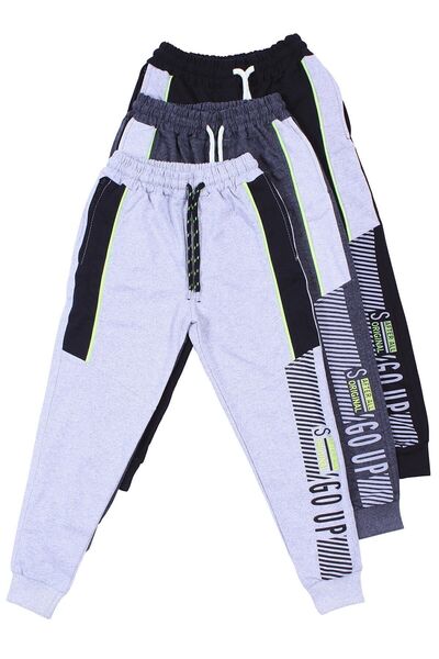 FYK KİDS Pack of 3 Grey-smoked-black, Go Up Text Printed Boys' Sweatpants