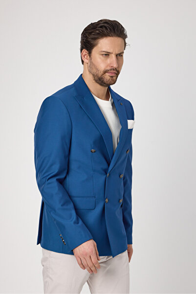 Frappoli Jachetă Fatuse pentru bărbați, albastră, cu piept dublu, 6 bucăți, cu nasturi metalici, pentru 4 sezoane