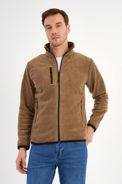 Deri Company Men's Fleece Jacket Camel Zippered Stand Collar
