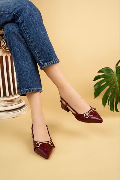 bakacstore Pantofi cu toc cu vârf ascuțit, din piele lacuită, de damă