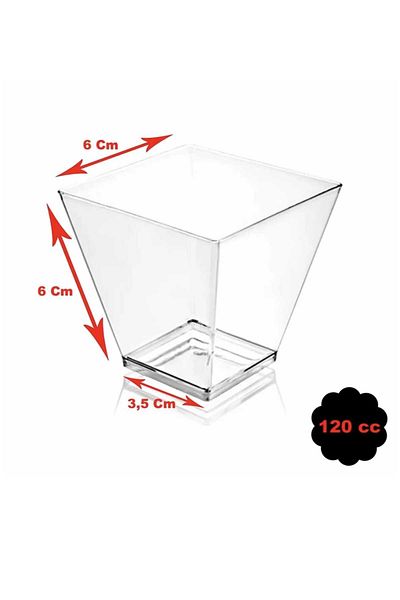 Kullanatsepetim 120 Cc 12 Pcs Dessert and Appetizer and Salad Bowl - Cubic Prism Mica Plastic, Clear Lidless Presentation Container
