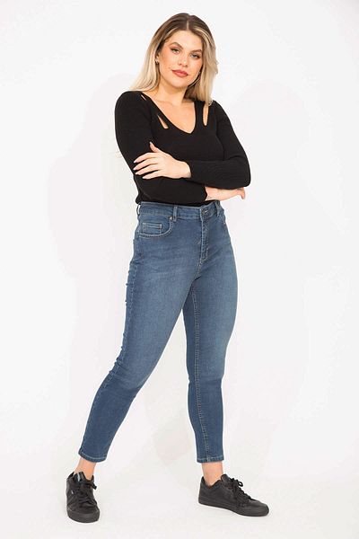 Şans Γυναικείο μεγάλου μεγέθους Navy Blue 5 τσέπες Skinny Jeans 65n35272