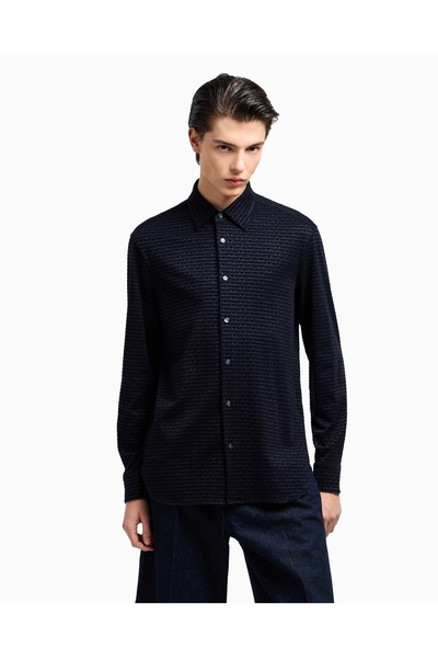 Emporio Armani Men's Long Sleeve Regular Shirt Collar Casual Navy Blue Shirt Em 001537 Af10017-Fb229