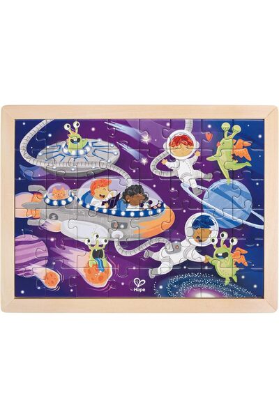 Hape Space Friends Puzzle | Educational Double Sided Colouring Jigsaw Puzzle for Kids, 48 piece | 4Y