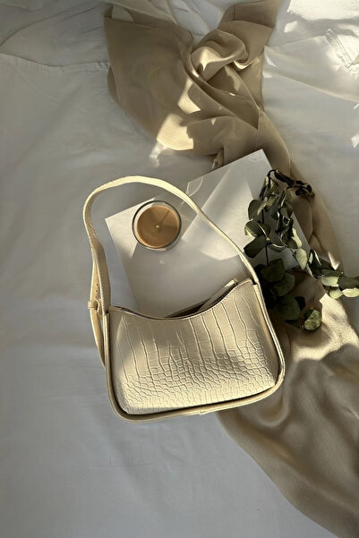 bag&more Krem Kroko Kadın Kroko Desenli Baget Çanta Omuz Çanta Kol Çanta Kadın Çanta