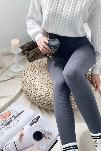 Swana High Waist Anthracite Ladymina Seamless Ribbed Women's Tights