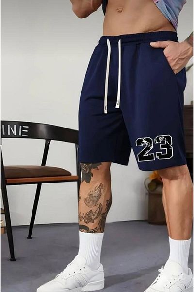 NO 601 Ανδρικό καλοκαιρινό σορτς Navy Blue 23 με στάμπα
