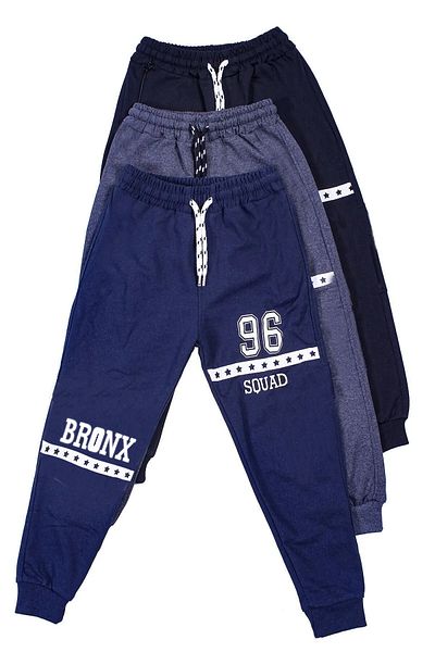 FYK KİDS 3-teilige Jogginghose für Jungen in Marineblau-Rauchschwarz, mit Cargotasche und Textaufdruck