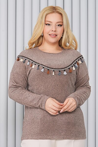 Siyezen Plus Size Tassel Detail Soft Sweater
