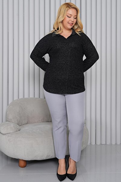 Siyezen Plus Size Polo Neck Soft Sweater