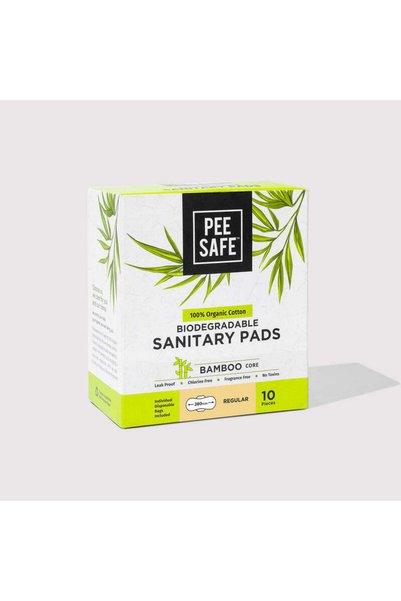 Pee Safe PeeSafe 100% Organic Cotton Sanitary Pads & Bamboo Core, Absorbent & Leak-proof, Regular - 10 pads
